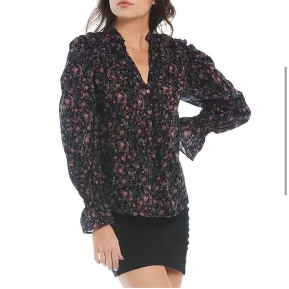NEW! Free People Meant To Be Blouse Revolve Size Large Black Purple Floral boho - Picture 5 of 11